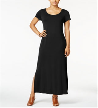 Style & Co Women's Scoop Neck Maxi Dress Black Size Petite