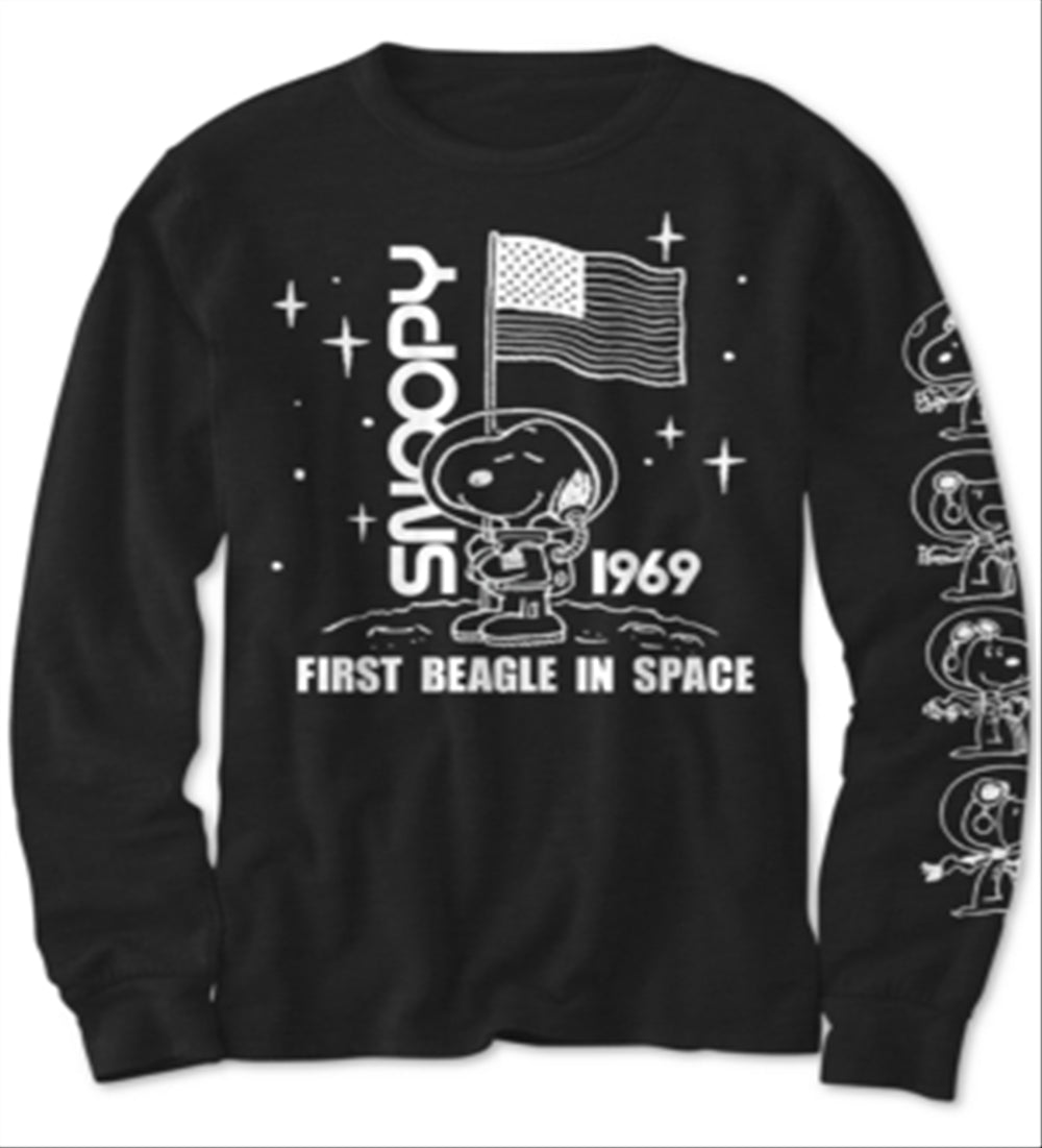 Peanuts Big Boy's Snoopy in Space T-Shirt Black Size -L