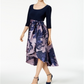 R & M Richards Women's Floral Scoop Neck Below the Knee Party Hi Lo Dress Blue Size 14