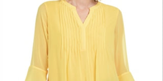 Charter Club Women's Double Ruffle Solid Pintuck Top Yellow Size Medium