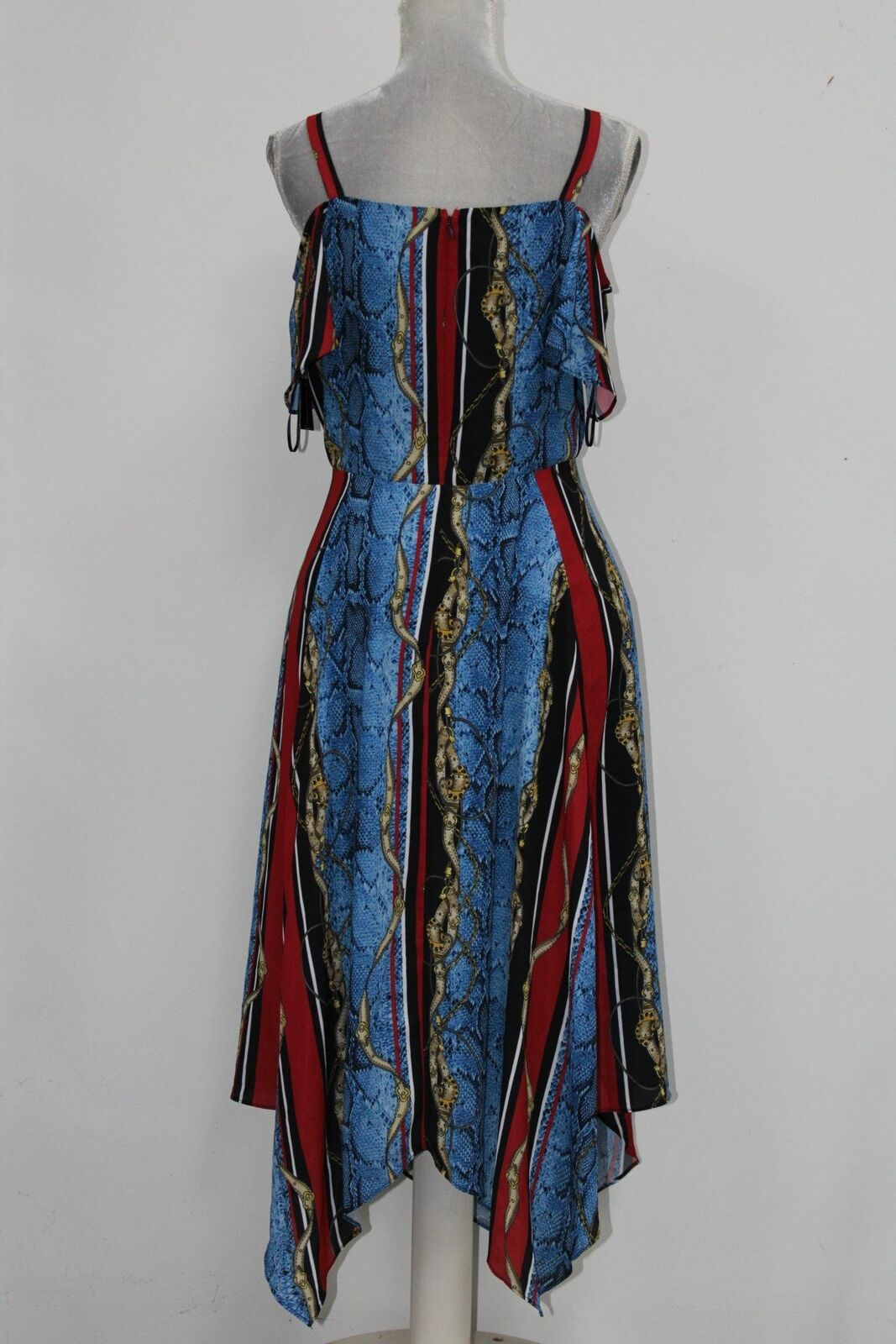 INC International Concepts Women's Cold Shoulder Printed V Neck MIDI Sheath Dress Blue Size 8