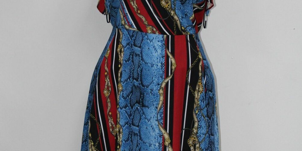 INC International Concepts Women's Cold Shoulder Printed V Neck MIDI Sheath Dress Blue Size 8