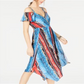 INC International Concepts Women's Cold Shoulder Printed V Neck MIDI Sheath Dress Blue Size 8