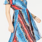 INC International Concepts Women's Cold Shoulder Printed V Neck MIDI Sheath Dress Blue Size 8
