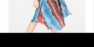 INC International Concepts Women's Cold Shoulder Printed V Neck MIDI Sheath Dress Blue Size 8