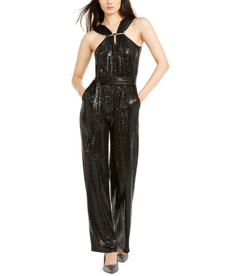 Michael Kors Women's Squined Halter Jumpsuit Black Size Small