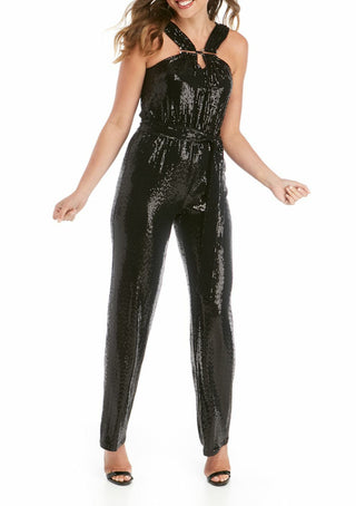 Michael Kors Women's Squined Halter Jumpsuit Black Size Small
