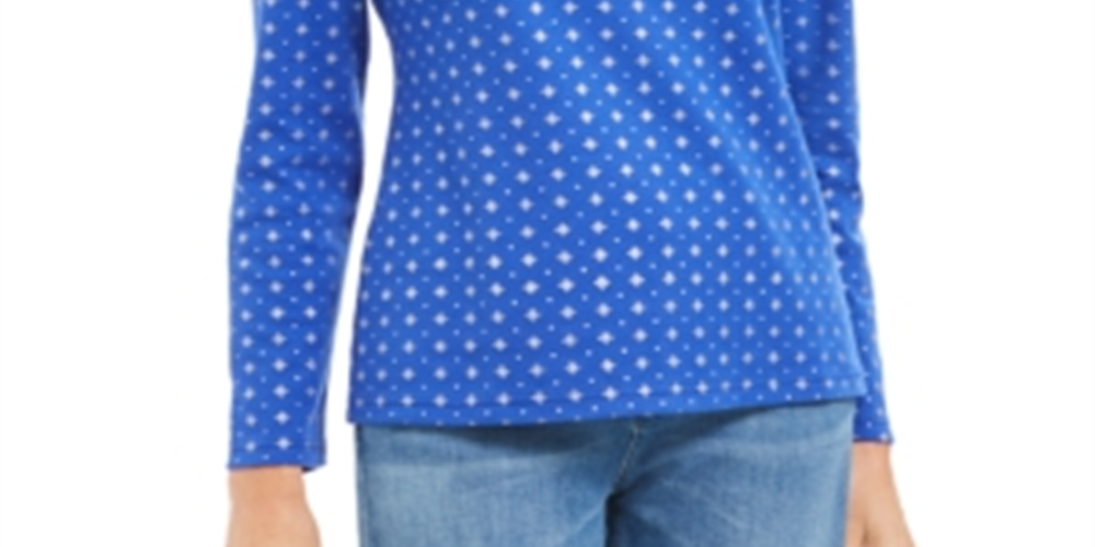 Karen Scott Women's Snowflake Dot Printed Mock Neck Top Blue Size X-Small