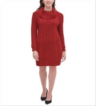 Tommy Hilfiger Women's Cowlneck Solid Sweater Dress Red Size X-Large