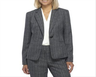 Kasper Women's Notch Collar Plaid One Button Jacket Blazer Green Size 16