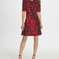 DKNY Women's Zippered Animal Print Short Sleeve Jewel Neck Above the Knee Fit Flare Dress Red Size 14