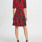 DKNY Women's Zippered Animal Print Short Sleeve Jewel Neck Above the Knee Fit Flare Dress Red Size 14