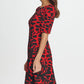 DKNY Women's Zippered Animal Print Short Sleeve Jewel Neck Above the Knee Fit Flare Dress Red Size 14