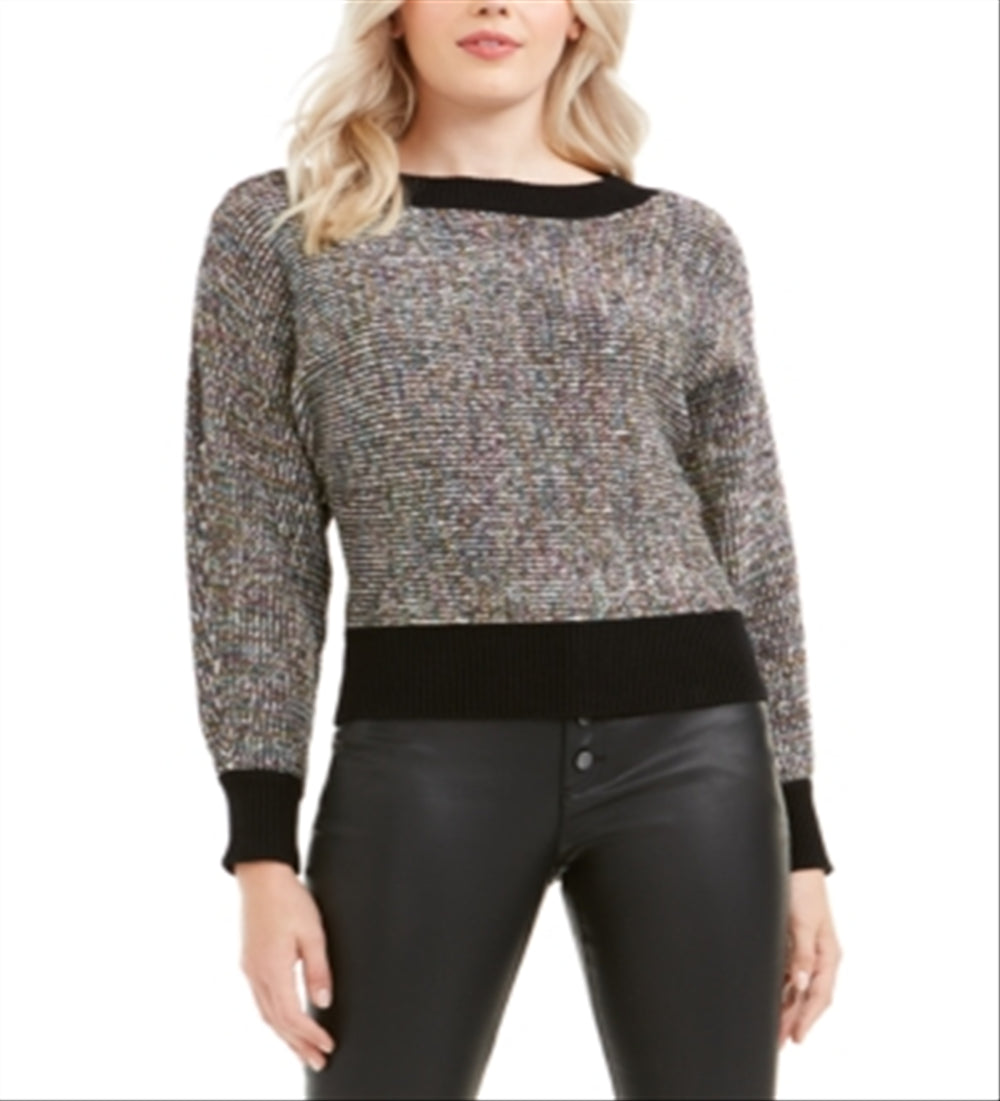 Bar III Women's Metallic Knit Pullover Sweater Black Size X-Small