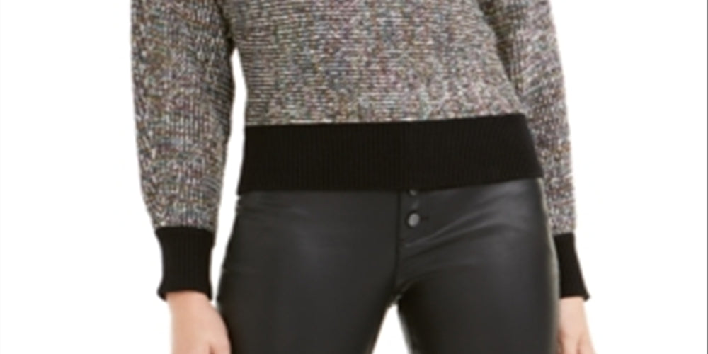 Bar III Women's Metallic Knit Pullover Sweater Black Size X-Small