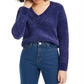 Bar III Women's Eyelet V Neck Crop Sweater Purple Size X-Small
