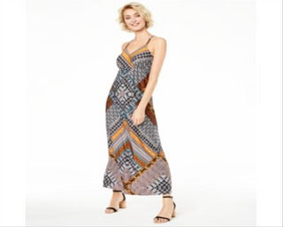 INC International Concepts Women's Printed Ring Back Maxi Dress Multi Size Petite Medium