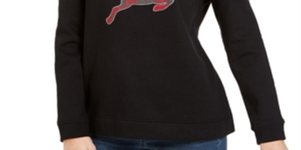 Karen Scott Women's Printed Long Sleeve Crew Neck T-Shirt Top Black Size X-Small