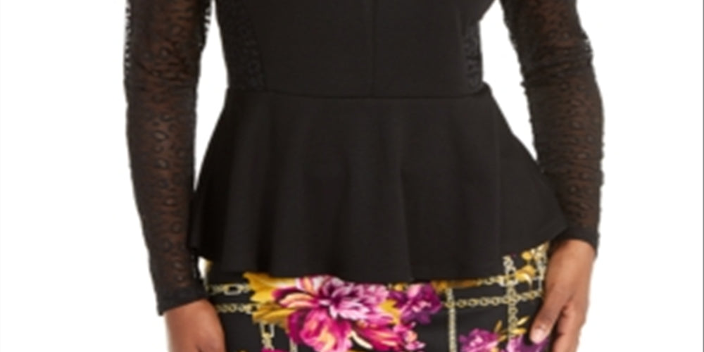 Thalia Sodi Women's Leopard Print Lace Top Black Size Large