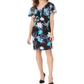 Connected Apparel Women's Floral Print Popover Sheath Dress Blue Size 10