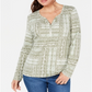 Karen Scott Women's Patchwork Henley Top Green Size Small