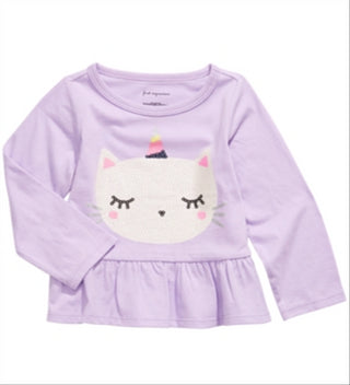 First Impressions Baby Girl's Cotton Caticorn Peplum Hem T-Shirt Purple Size 12MOS