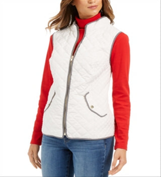 Charter Club Women's Zip Front Quilted Cotton Vest White Size Petite X-Small