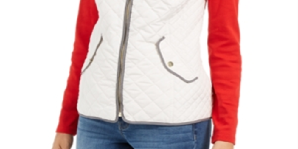 Charter Club Women's Zip Front Quilted Cotton Vest White Size Petite X-Small