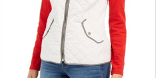 Charter Club Women's Zip Front Quilted Cotton Vest White Size Petite X-Small