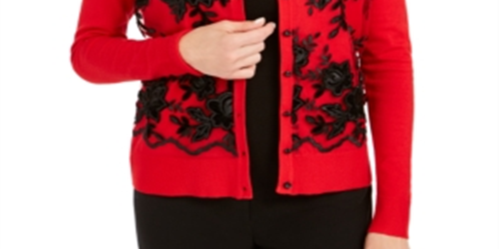 Charter Club Women's Sequined Button Sweater Red Size Small