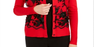 Charter Club Women's Sequined Button Sweater Red Size Small