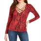 Guess Women's Kingdom Stripe Print Floral Print Top Red Size L