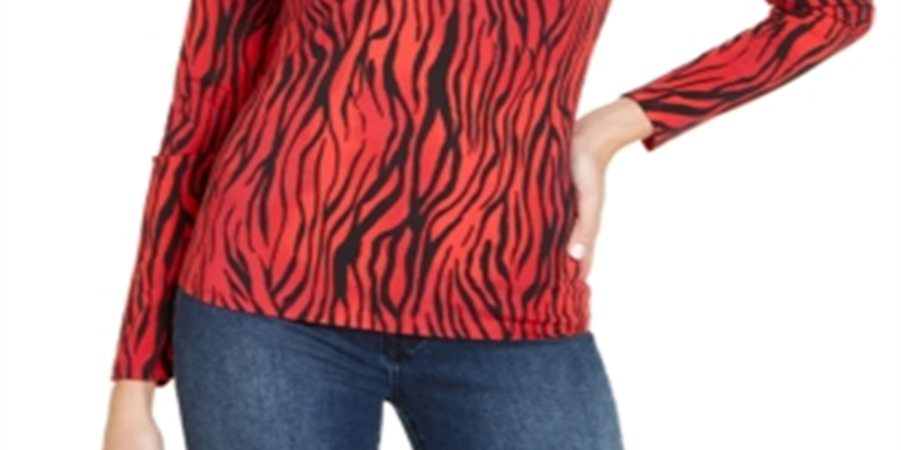 Guess Women's Kingdom Stripe Print Floral Print Top Red Size L