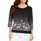 JM Collection Women's Printed Top Black Size XX-Large