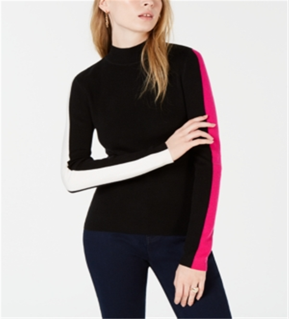 Bar III Women's Varsity Stripe Pullover Sweater Black Size 2XS