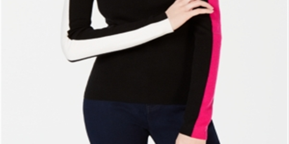 Bar III Women's Varsity Stripe Pullover Sweater Black Size 2XS