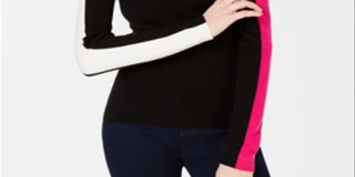 Bar III Women's Varsity Stripe Pullover Sweater Black Size 2XS