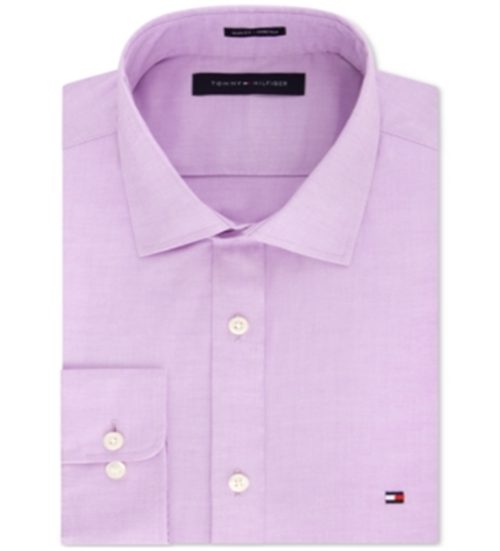 Tommy Hilfiger Men's Slim Fit Stretch Solid Dress Shirt Purple Size 14.5X32X33