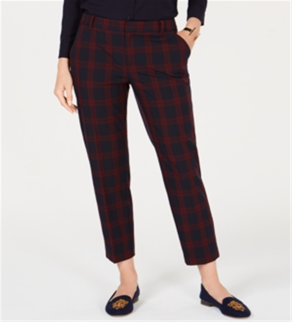 Charter Club Women's Plaid Slim Leg Ankle Pants Blue Size 14