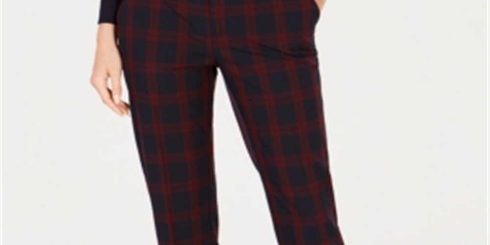 Charter Club Women's Plaid Slim Leg Ankle Pants Blue Size 14