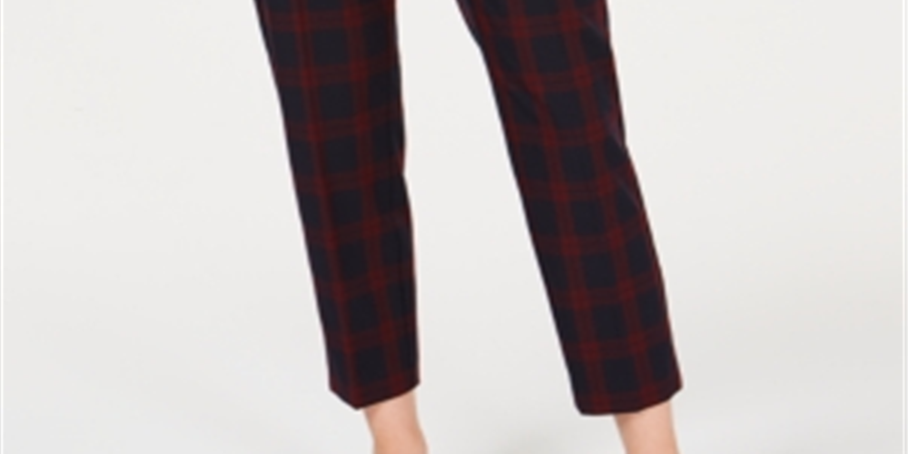 Charter Club Women's Plaid Slim Leg Ankle Pants Blue Size 14