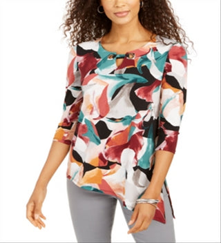 JM Collection Women's Asymmetrical Keyhole Top Black Size XX-Large