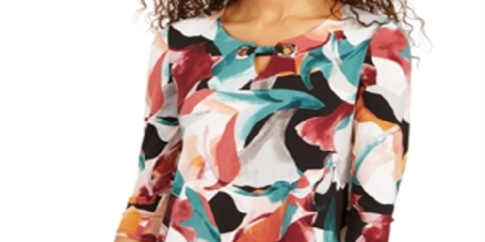 JM Collection Women's Asymmetrical Keyhole Top Black Size XX-Large