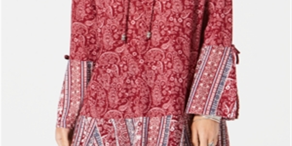 Style & Co Women's Printed Bell Sleeve Tunic Red Size Petite S