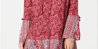 Style & Co Women's Printed Bell Sleeve Tunic Red Size Petite S