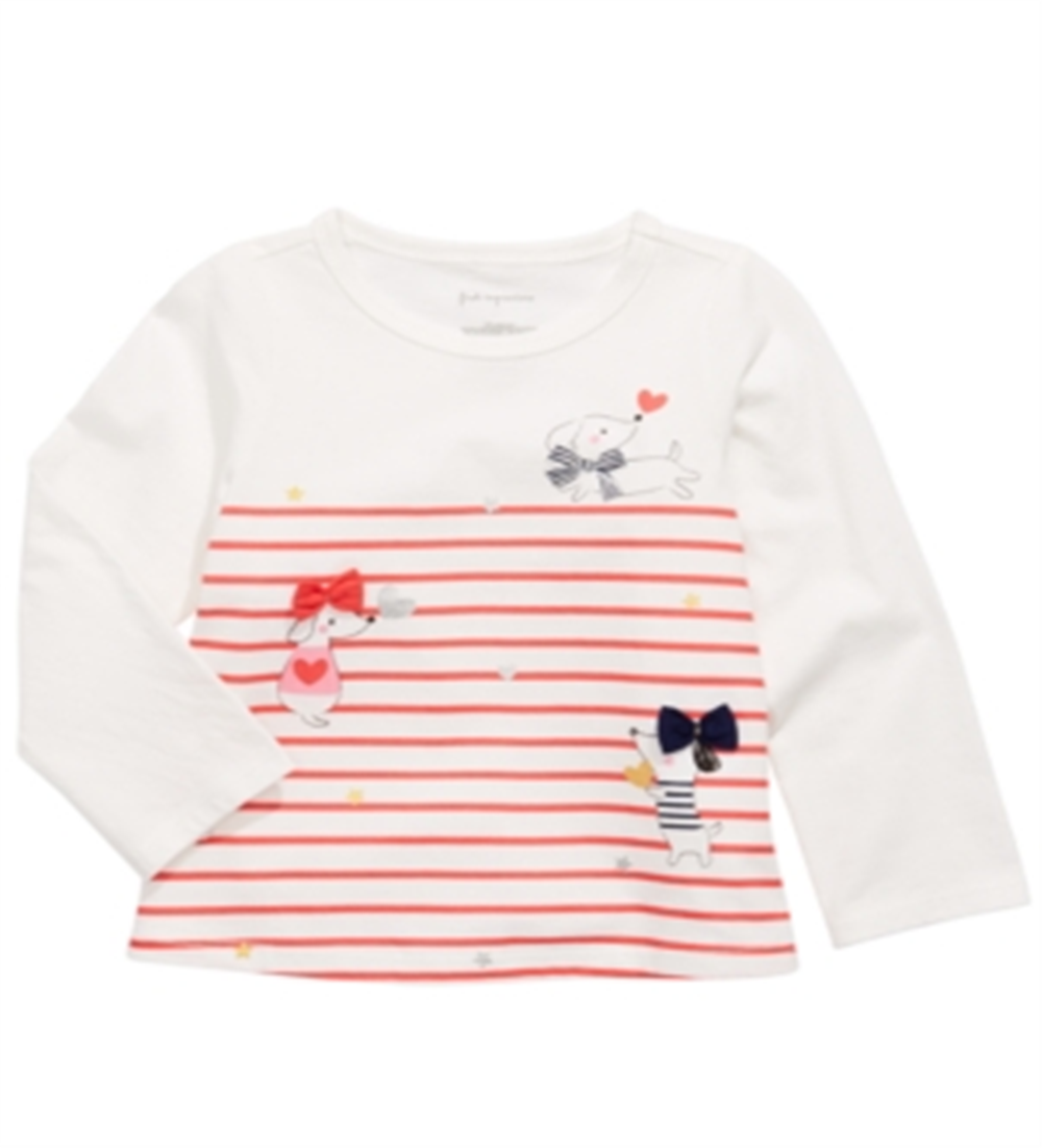 First Impressions Baby Girl's Long Sleeve Striped Dogs T-Shirt White Size 12MOS
