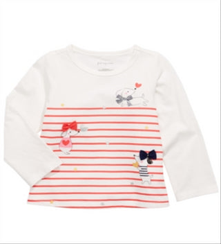 First Impressions Baby Girl's Long Sleeve Striped Dogs T-Shirt White Size 12MOS