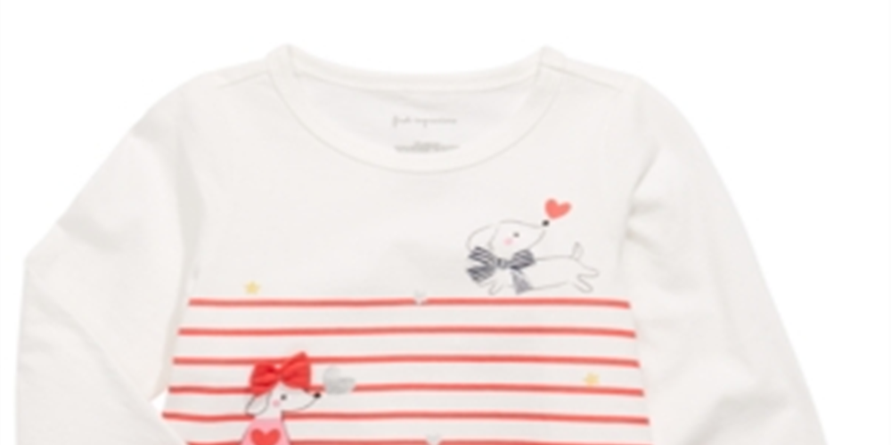 First Impressions Baby Girl's Long Sleeve Striped Dogs T-Shirt White Size 12MOS