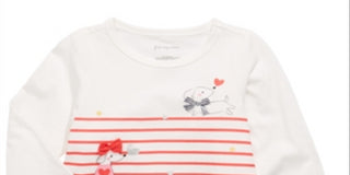 First Impressions Baby Girl's Long Sleeve Striped Dogs T-Shirt White Size 12MOS