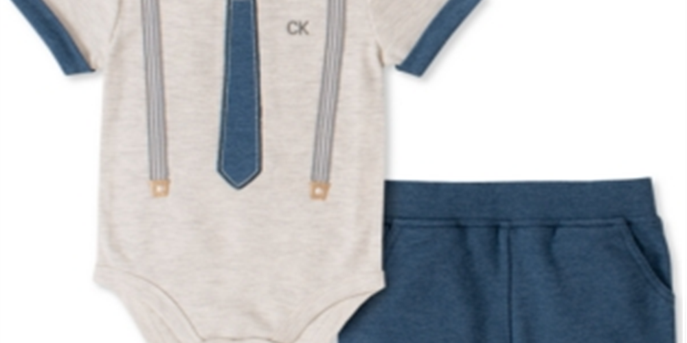 Calvin Klein Baby Boy's 2 Pc Necktie & Suspender Bodysuit & Jogger Pants Set Gray  Size 3-6M
